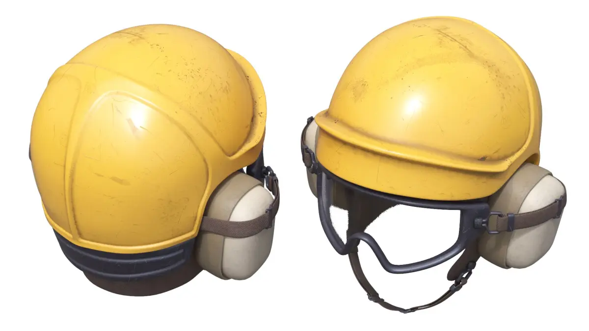 Aircraft Deck Safety Helmet with Goggles Yellow Used 3D model