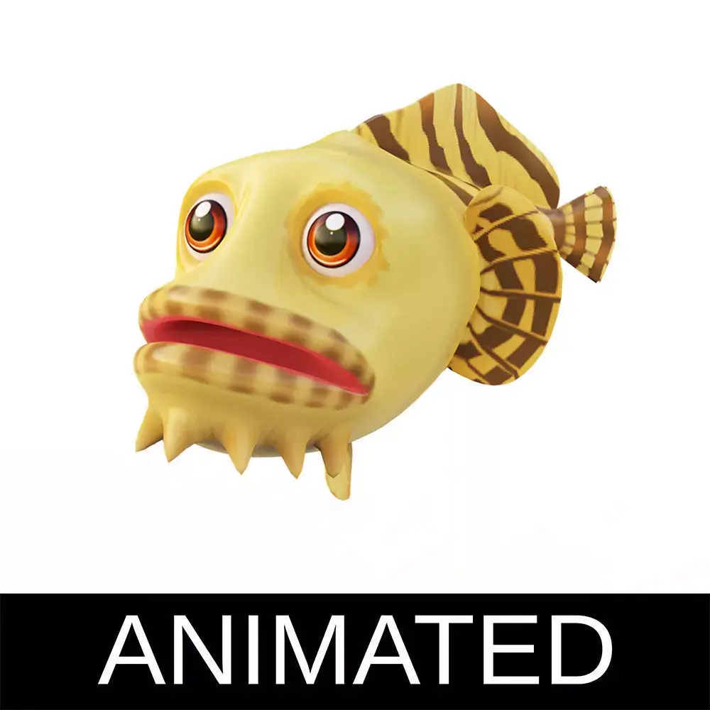 Oyster Toad Fish Cartoon Animated Low-poly 3D model