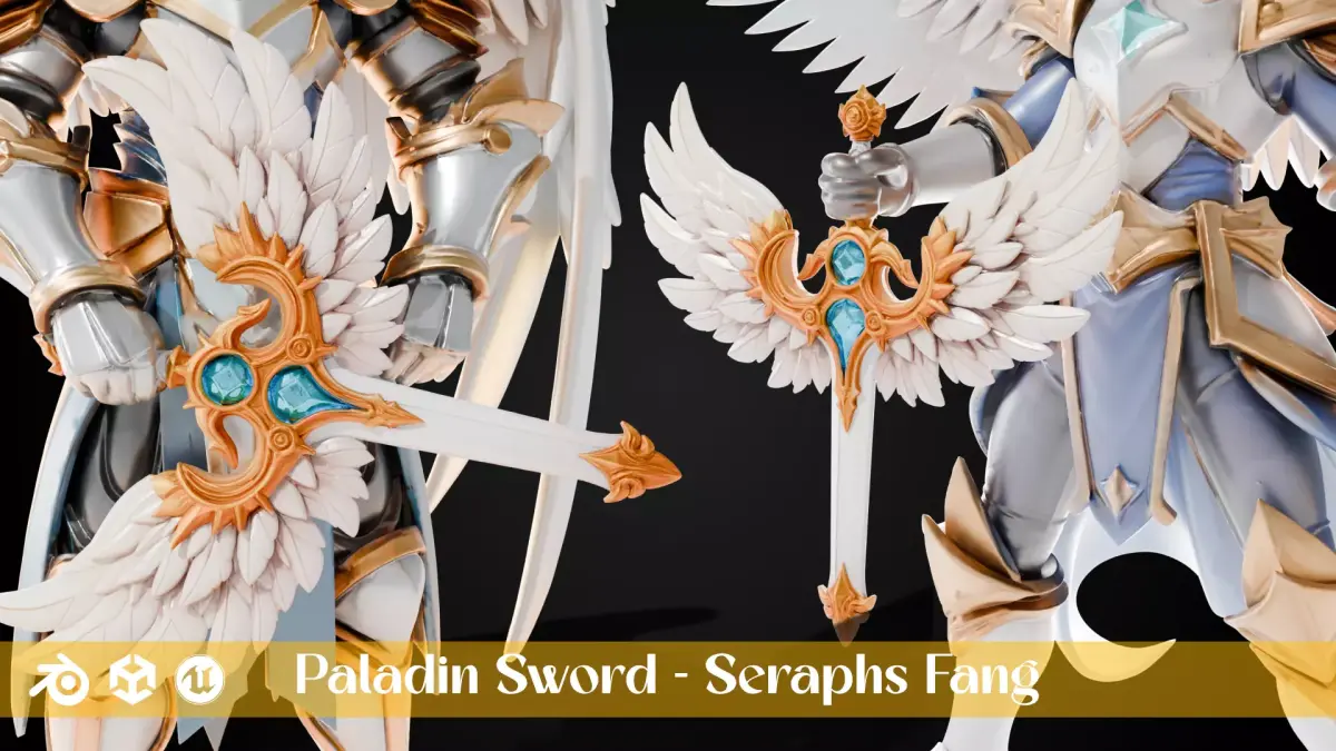 Stylized Sword - Paladin Sword Seraphs Fang - Game Ready 3D model