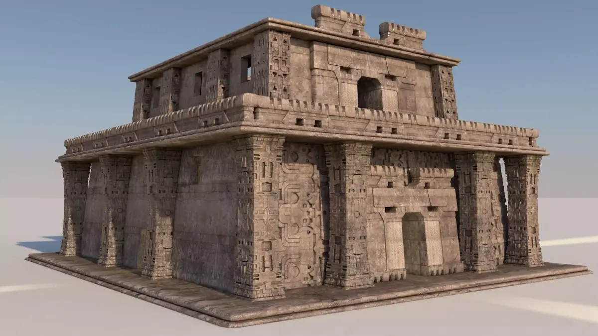 Modular preColumbian temple building with PBR textures 3D model