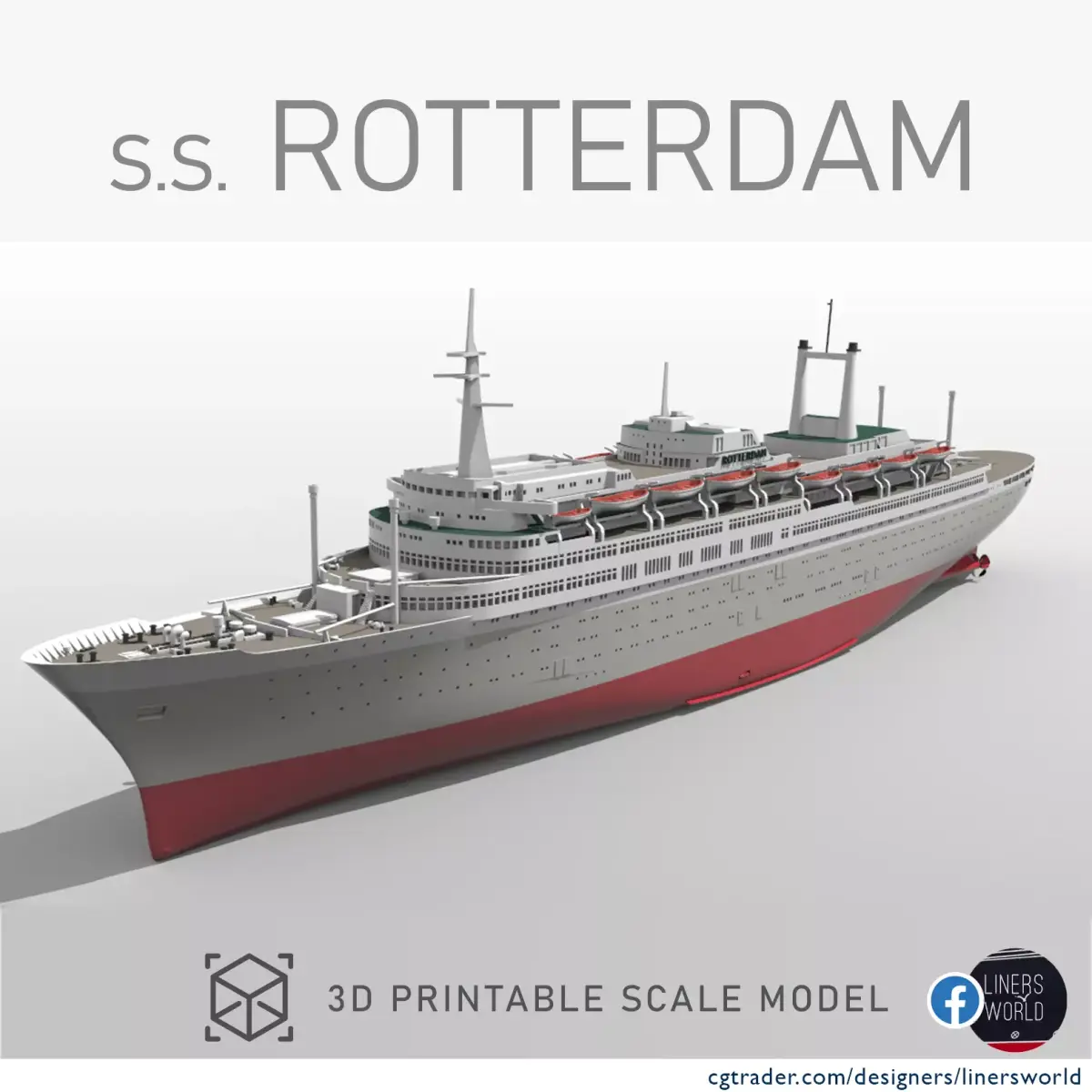 SS ROTTERDAM V ocean liner print ready  full hull and waterline 3D print model