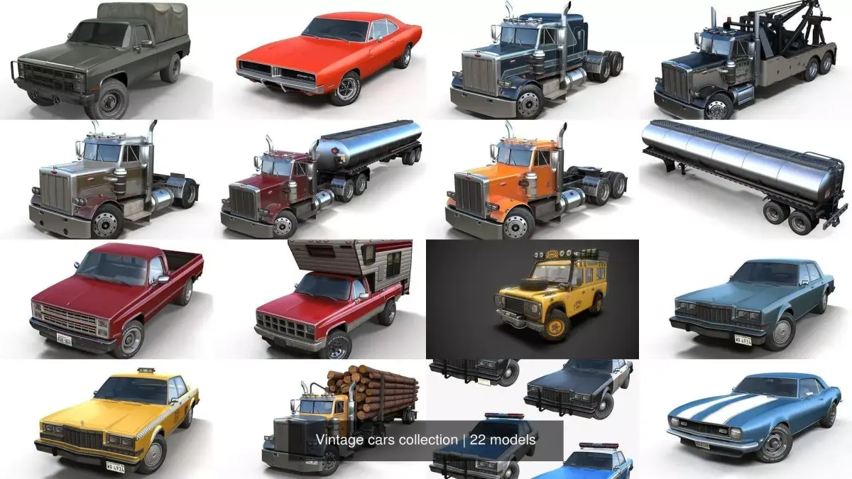 Vintage cars collection 3D Model Pack