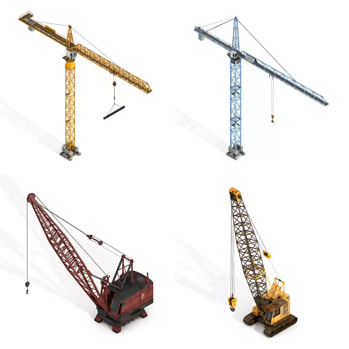 4 Construction Tower Cranes Pack Low-poly 3D model