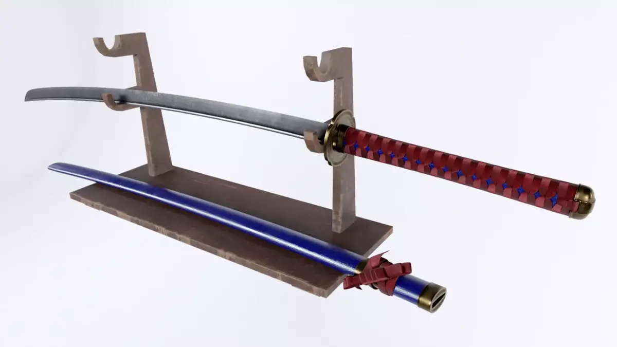 Katana Samurai Sword and Stand Low-poly 3D model