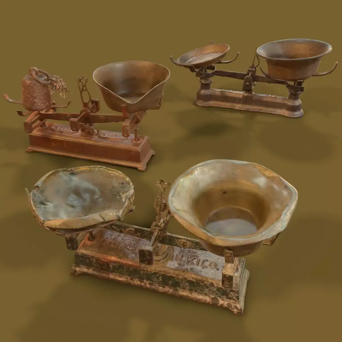 3 Old Rusty Scale Collection Low-poly 3D model