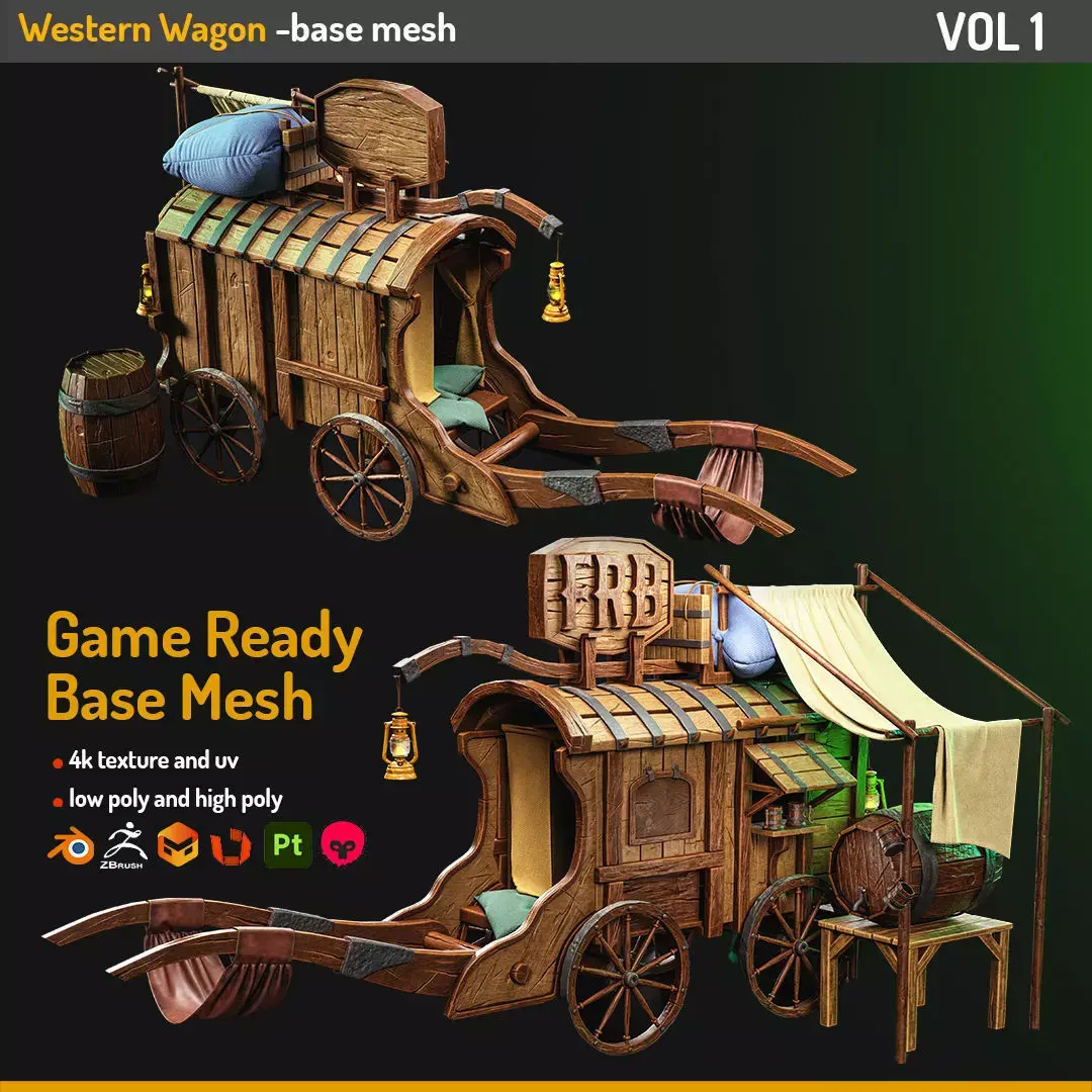 western wagon Free low-poly 3D model