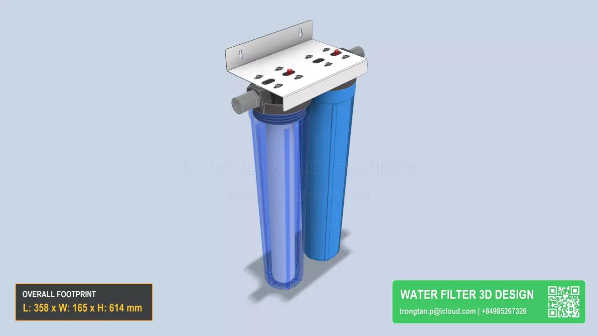 Dual 20 Inch Plastic Water Filter Housing 2 Cartridge Pre Filter 3D model
