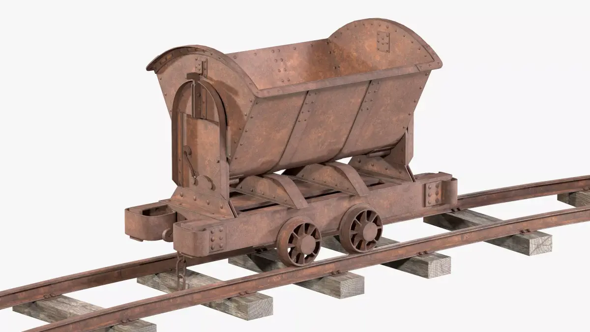Mine Cart with Rails Low-poly 3D model