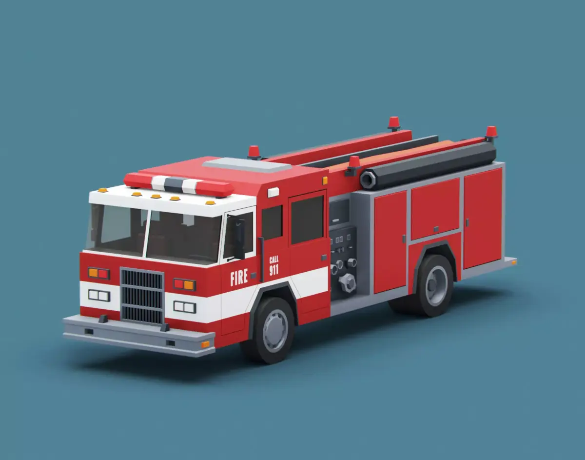 Cartoon Stylized American Fire Truck Low-poly 3D model