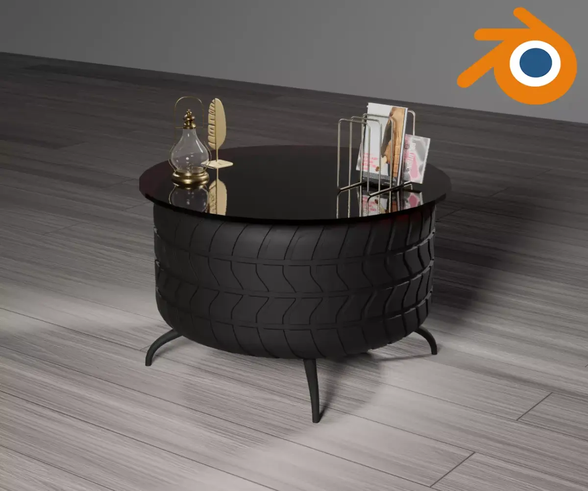 Coffee table with tire decor 3D model