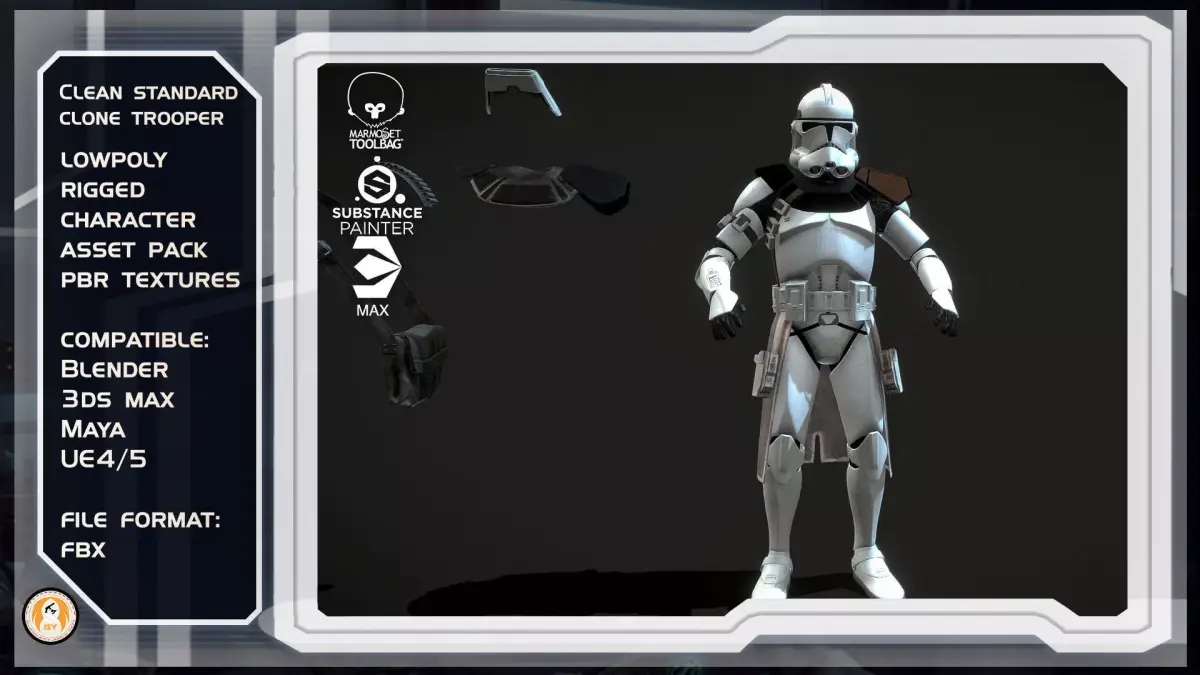 Clear standard clone trooper pack Low-poly 3D model