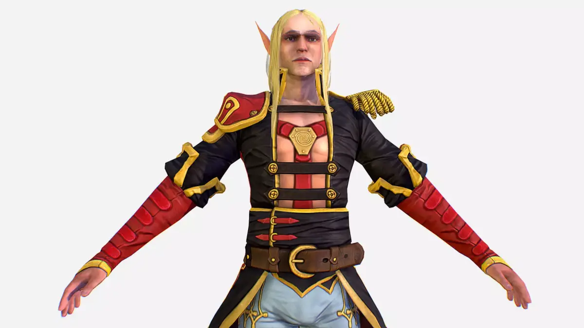 Man White Elf Leather Coat Cavalier Game Character Low-poly 3D model