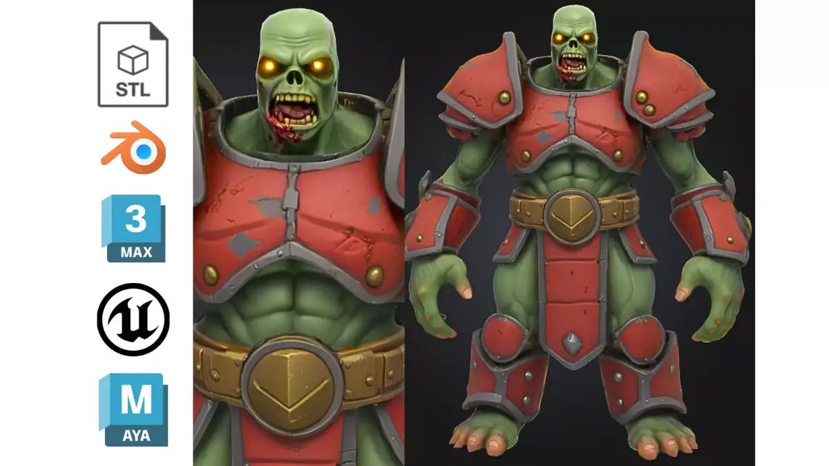 Zombie Warrior Red Armor Low-poly 3D model