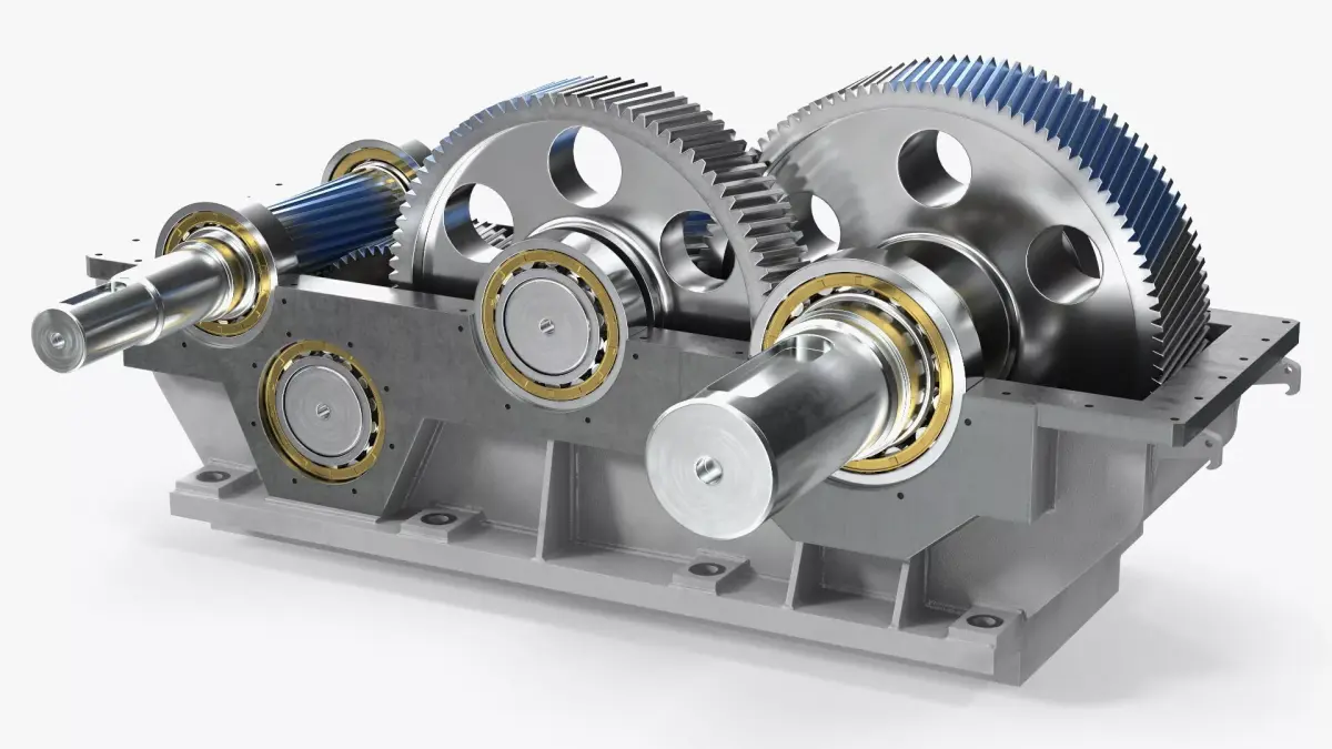 Industrial Gearbox Helical Gear Train Gray Open 3D model