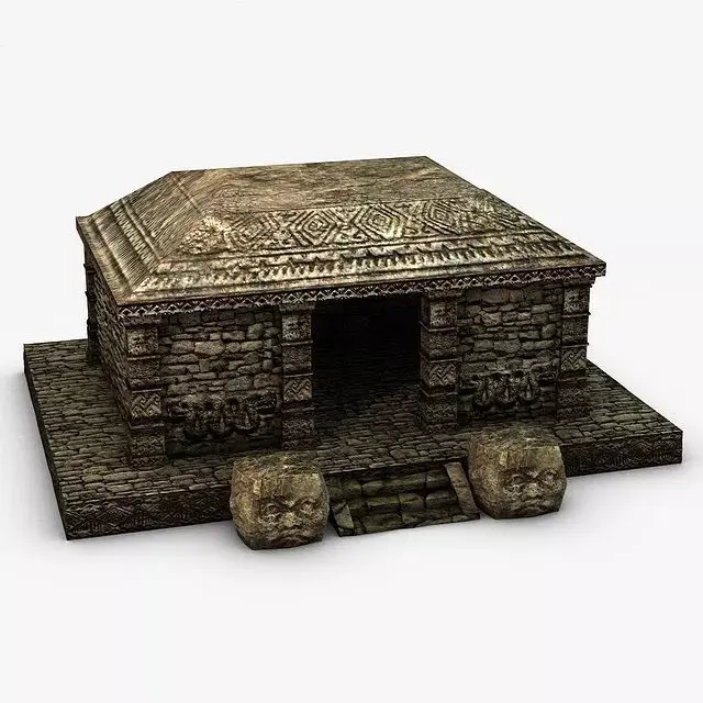 Ancient stone temple ruins Low-poly 3D model