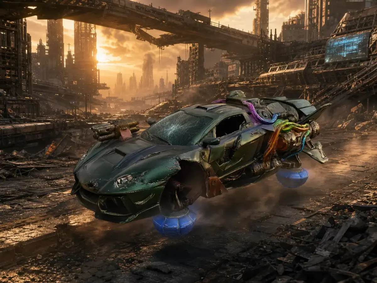 Wrecked Sci-Fi Hover Car - Post-Apocalyptic Flying Vehicle PBR Low-poly 3D model