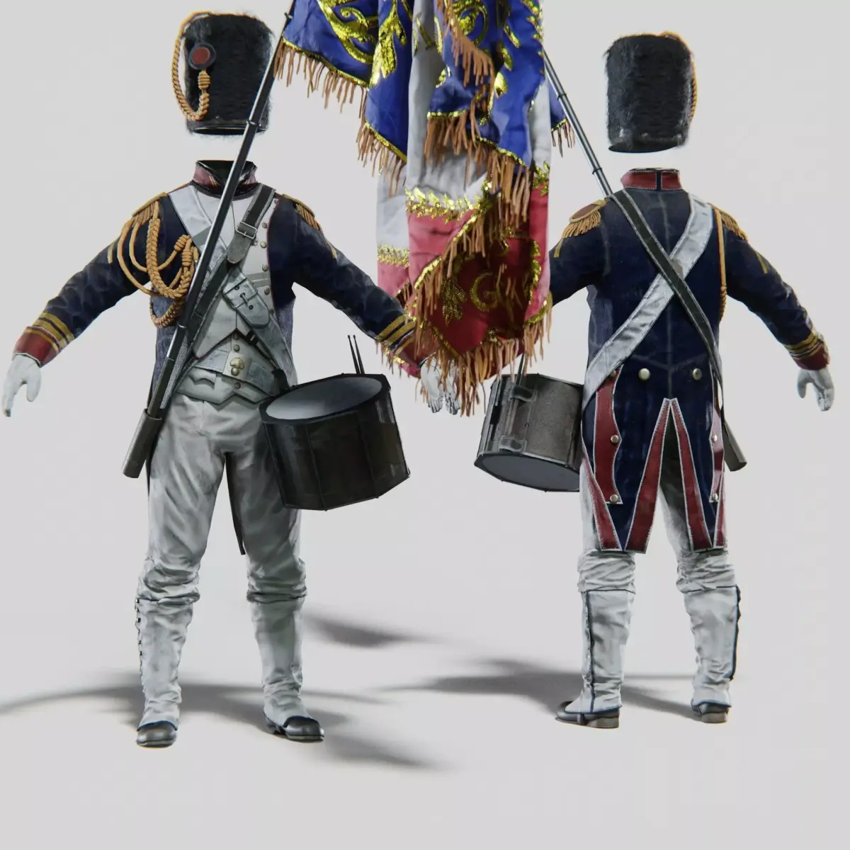  Soldier Napoleon Flag Support Rigged Low-poly 3D model