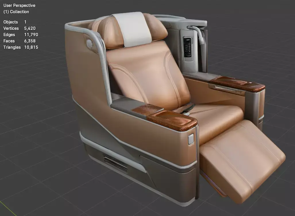 airplane luxury leather seat low poly Low-poly 3D model