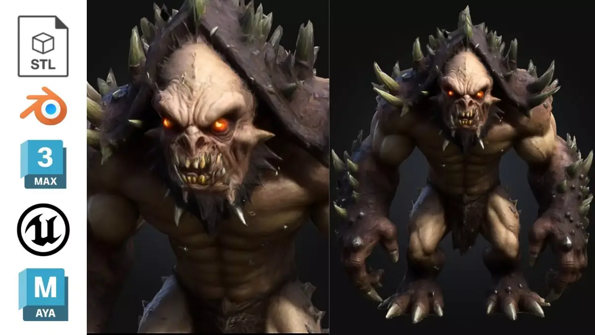 Mutant Spiked Ogre Monster Creature Sci Fi Alien Low-poly 3D model