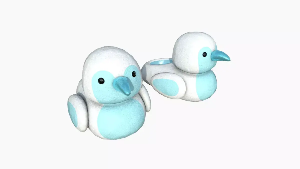 Slippers J07 White Blue Bird - Costume Character Design Low-poly 3D model