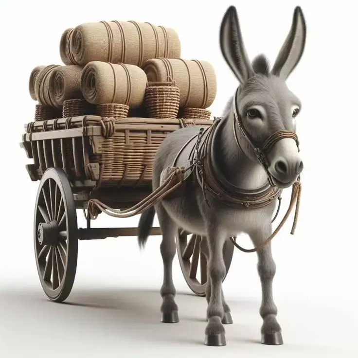 Rustic Donkey Cart Medieval Transport Woven Basket Low-poly 3D model