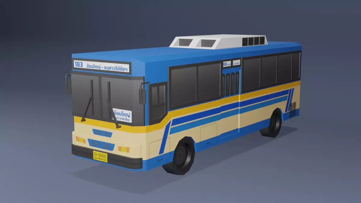 Blue Thai bus Low poly v03 Low-poly 3D model
