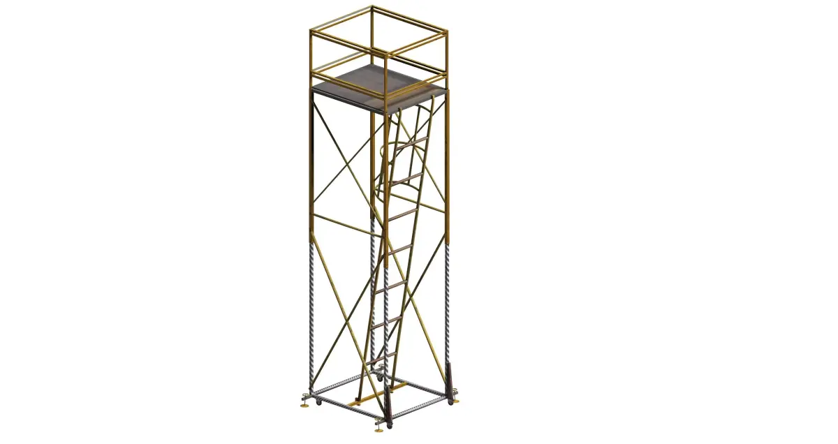 Yellow metal wheeled platform Low-poly 3D model