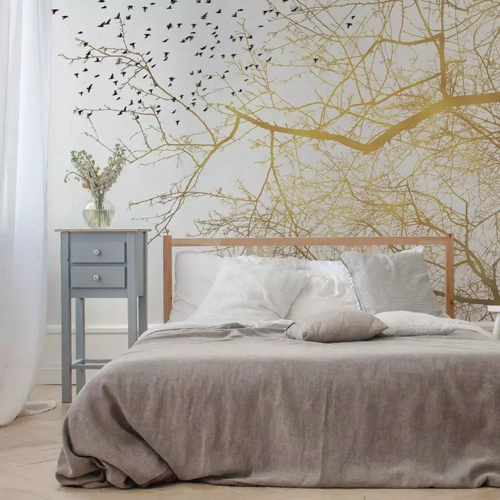 Golden Branches   Birds Mural Wallpaper  Texture