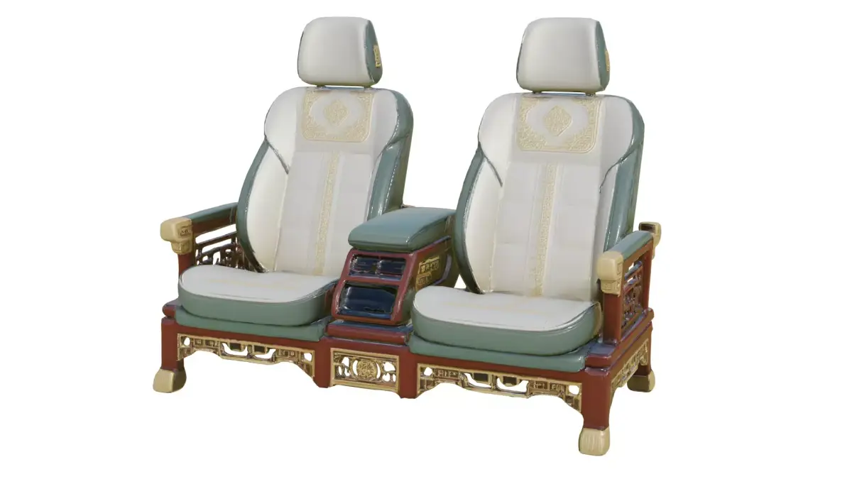 Car seat double seat decorated in ancient Chinese style Low-poly 3D model