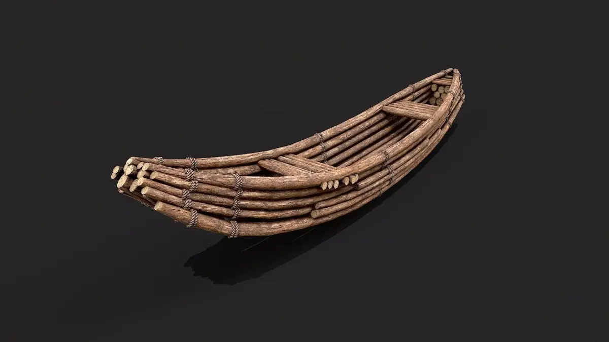 Primitive Wooden Survival Boat Low-poly 3D model