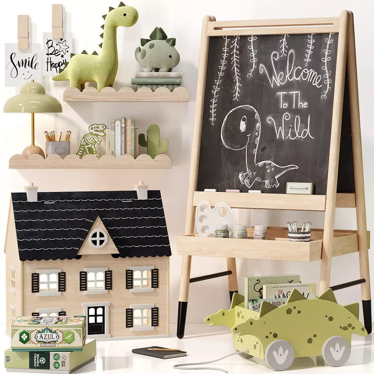 Crate and Barrel Wooden Easel Dollhouse and Decor for Kids 02 3D model