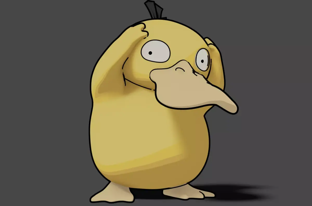 Psyduck blender 2D rrendering Low-poly 3D model