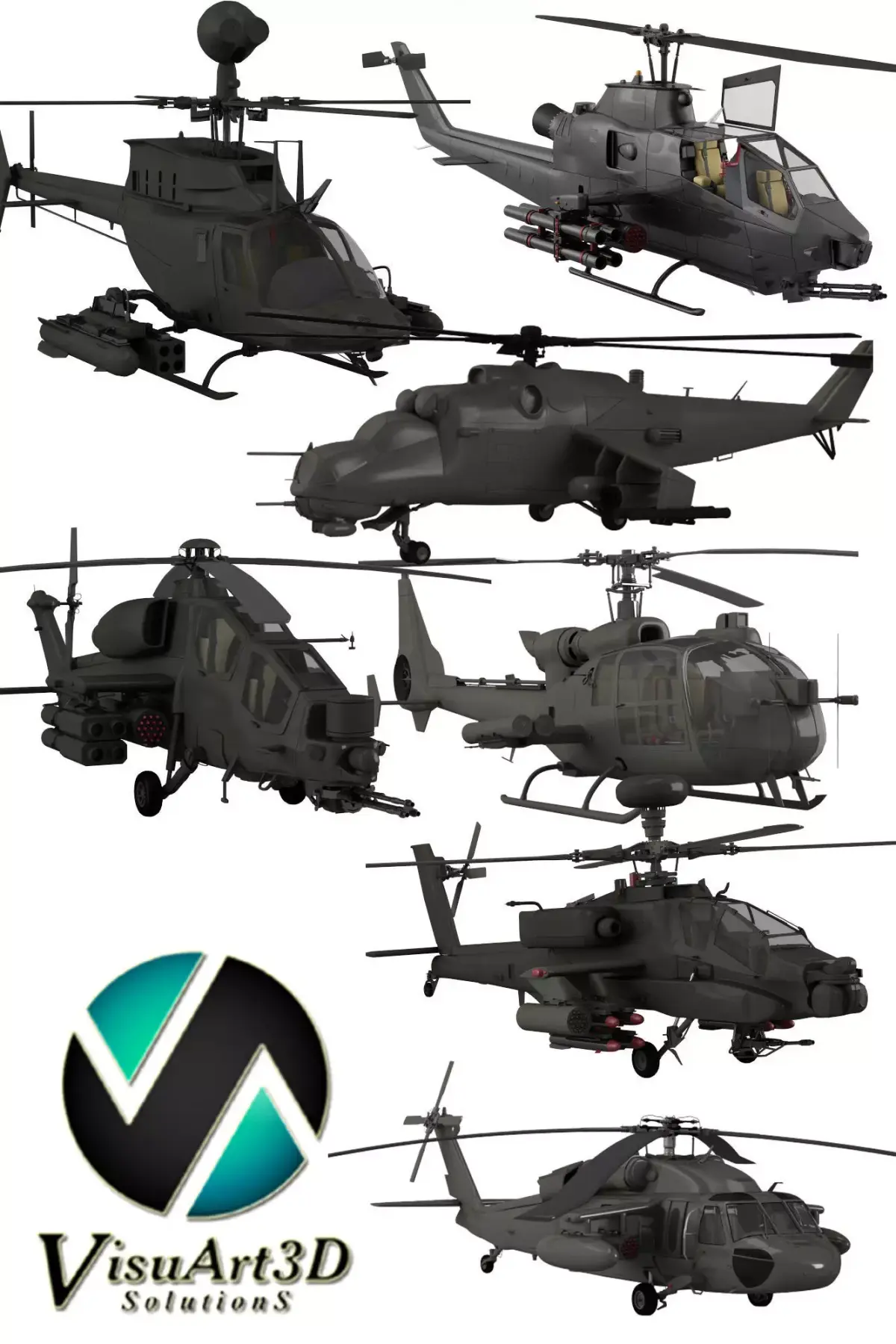 Military helicopter collection 3D model