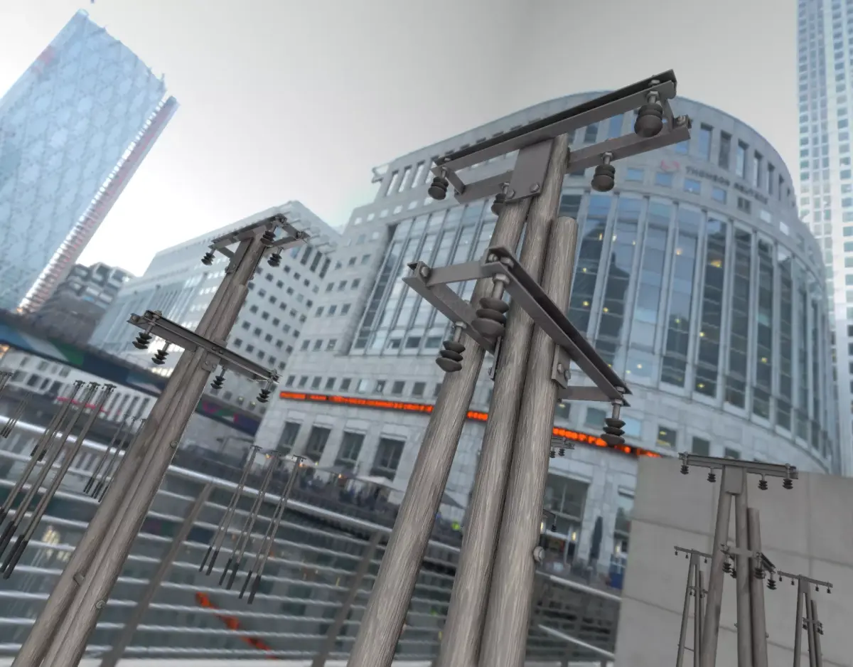 Wooden Electricity Pole without Ladder - Object 044 Low-poly 3D model