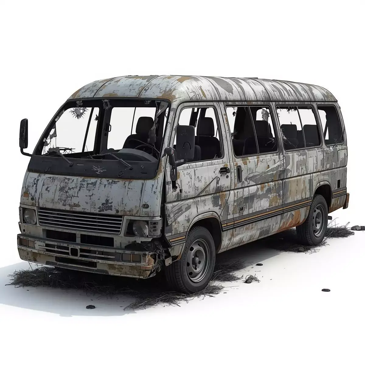 Wrecked Passenger Van Post Apocalyptic 3D Model Low-poly 3D model