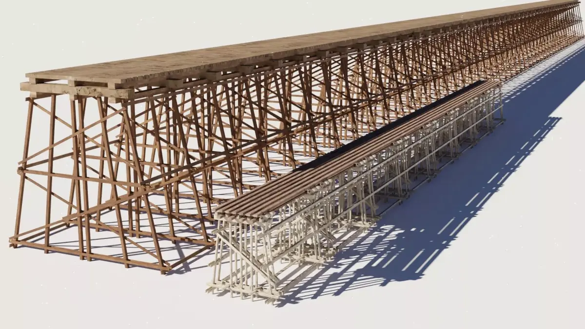 Two models 3D Wood trestle bridge  3D Model Pack