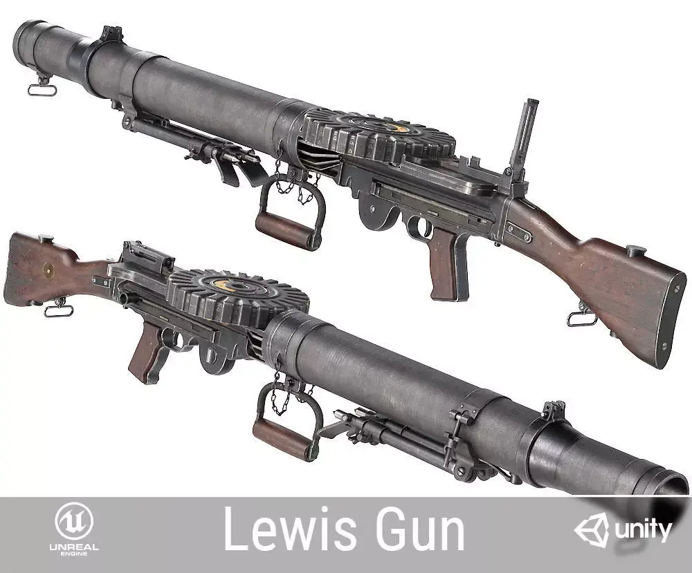 PBR British Lewis Machine Gun Low-poly 3D model