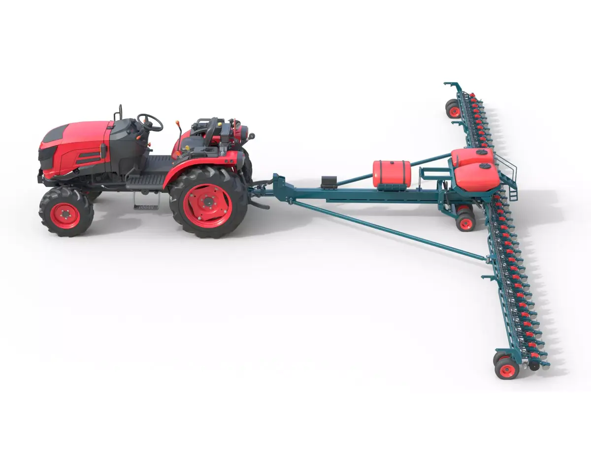 Mahindra Oja Tractor with Row Planter  Low-poly 3D model