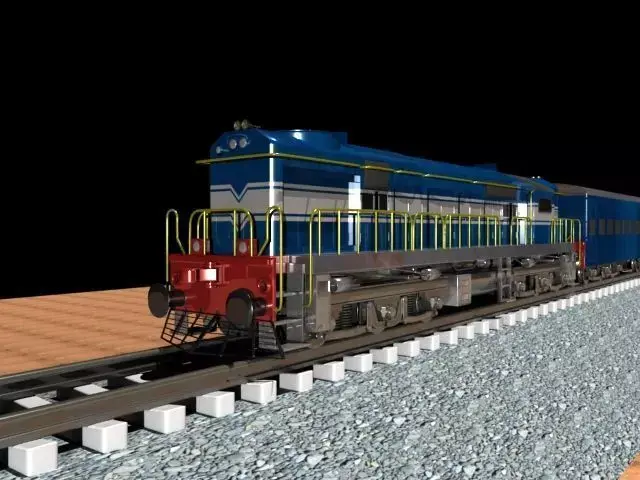 Train on tracks at night Low-poly 3D model