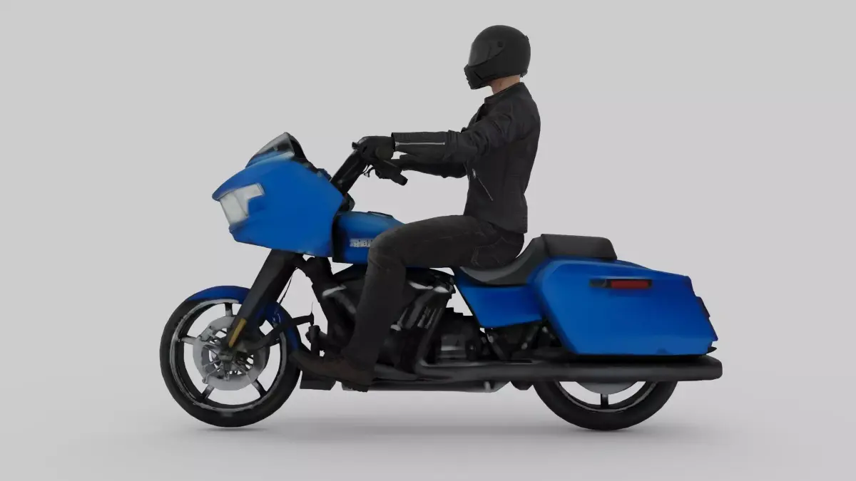 Harleydavidson Road Glide 2024 And Biker Ride Pose Free 3D model