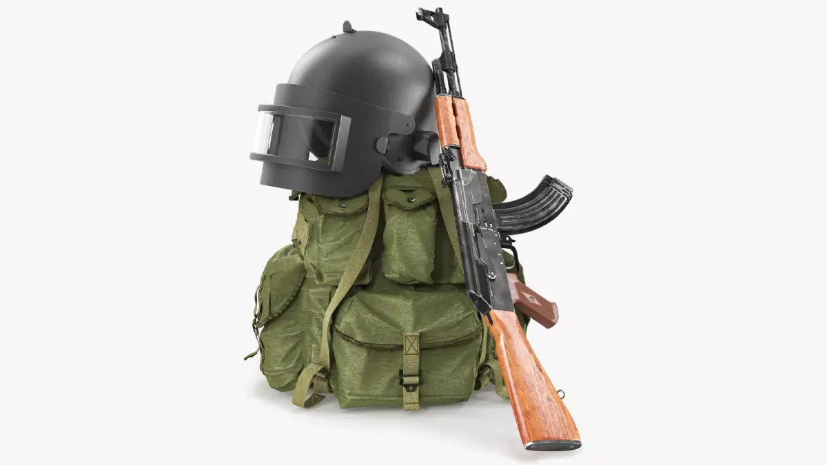 Armor Helmet with Ak-47 Rifle and Tactical Backpack 3D model purchase