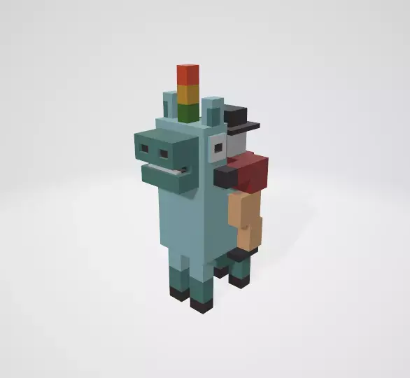 Crossy Road type game Unicorn and Rider Low-poly 3D model