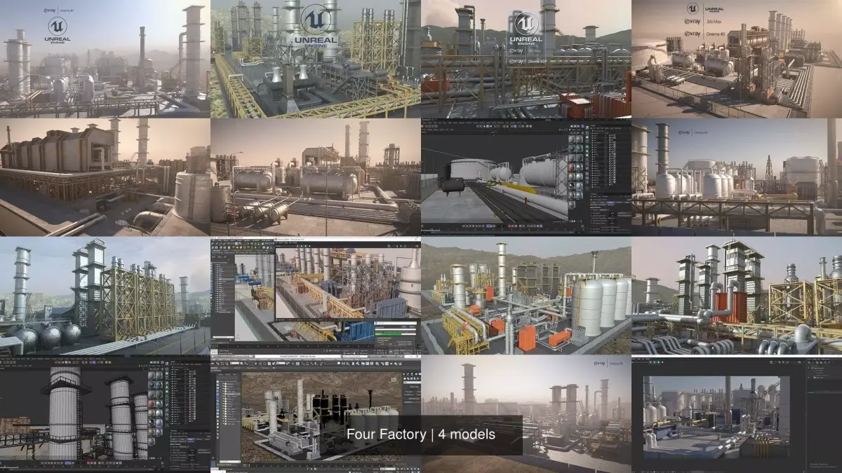 Four Factory 3D Model Pack