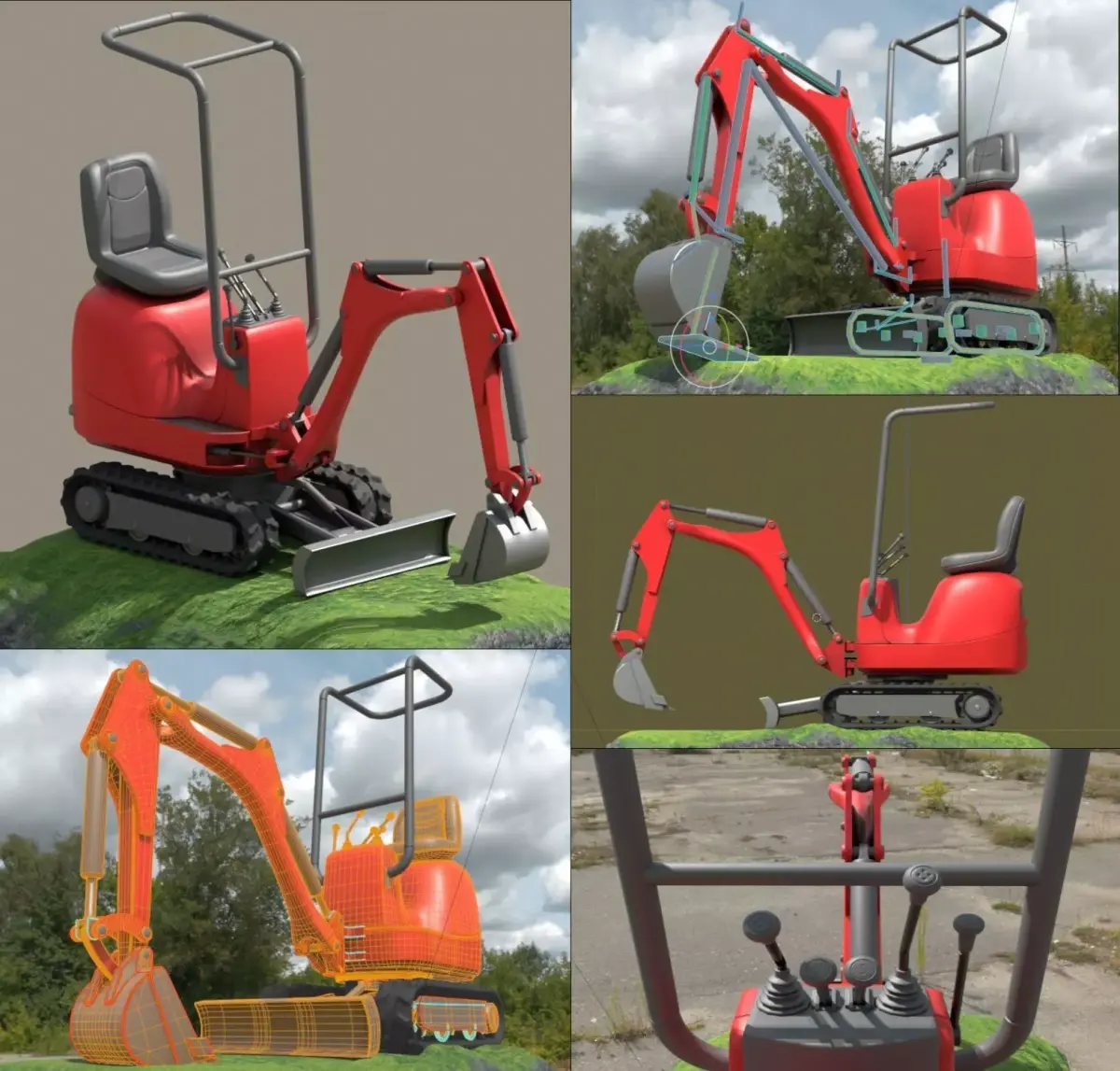 Mini-Excavator Rigged and High-Poly 3D model