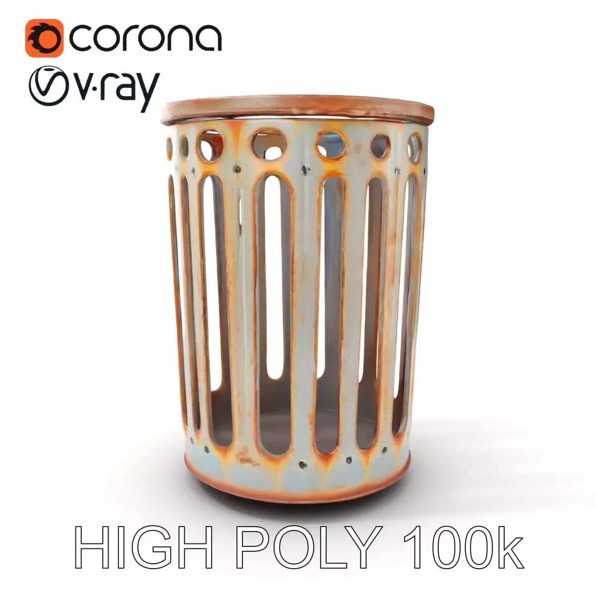 Rustic Metal Trash Can D Model Pack Low-poly 3D model