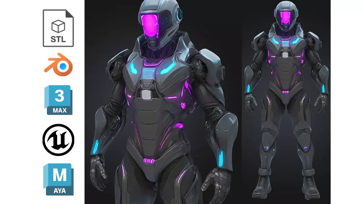 Neon Cybernetic Soldier Low-poly 3D model