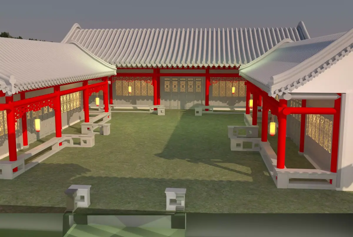 Chinese ancient courtyard  house 3D model shop