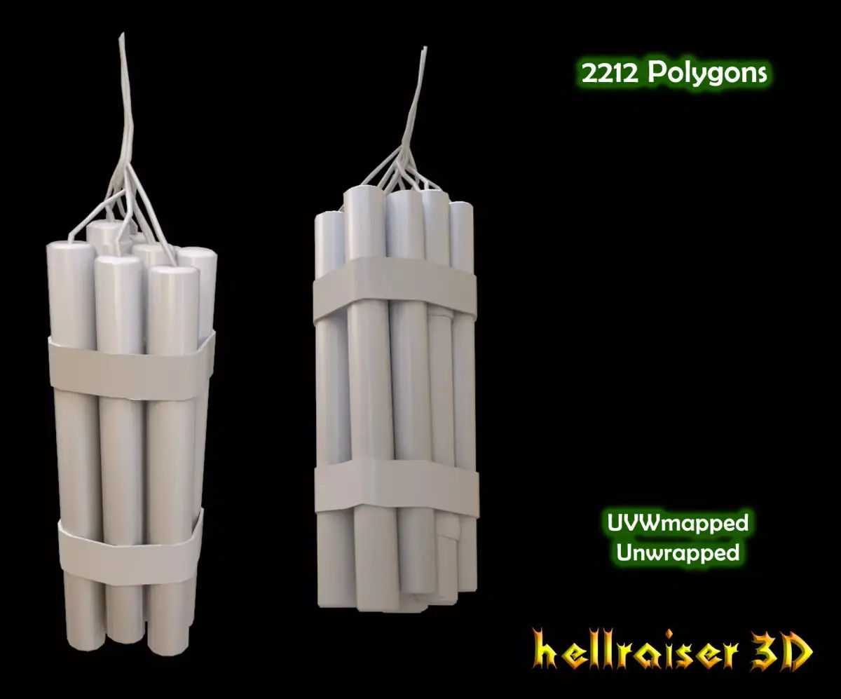 Dynamite candle hanging Low-poly 3D model