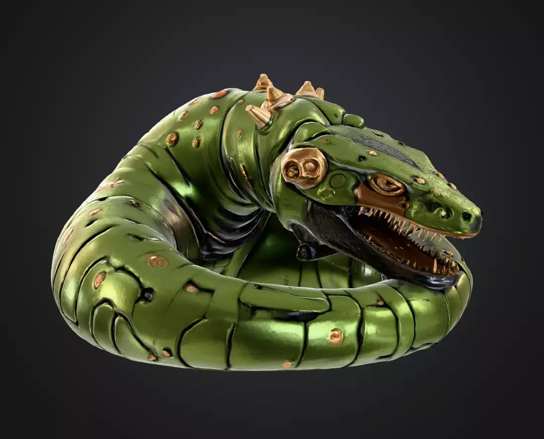 Cybernetic Coil Beast  PBR Sci-Fi Creature Asset 3D model