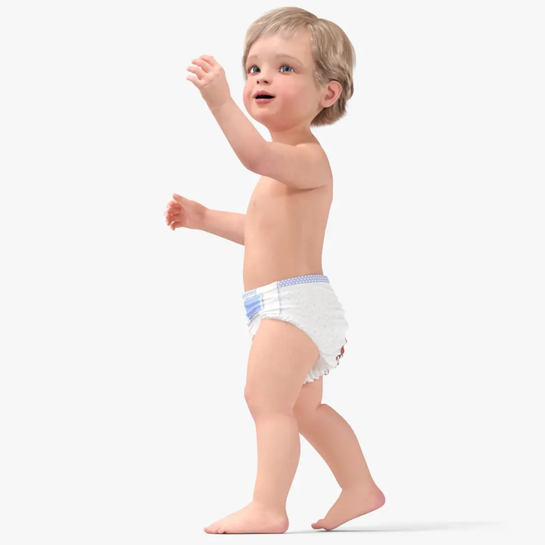 Boy Aged 1 Year in Diaper Rigged 3D model
